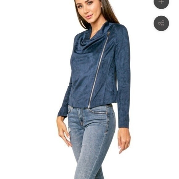 Blank NYC Jackets & Blazers - BLANK NYC Drape Front Faux Suede Jacket Blue Size Medium